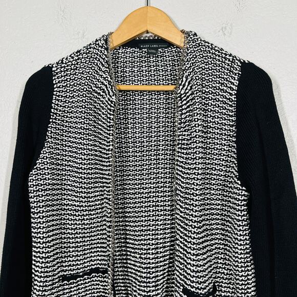 Chico's Black Label Chain Link Cardigan Sweater Black White Casual Knit - 1 / M - Picture 2 of 5